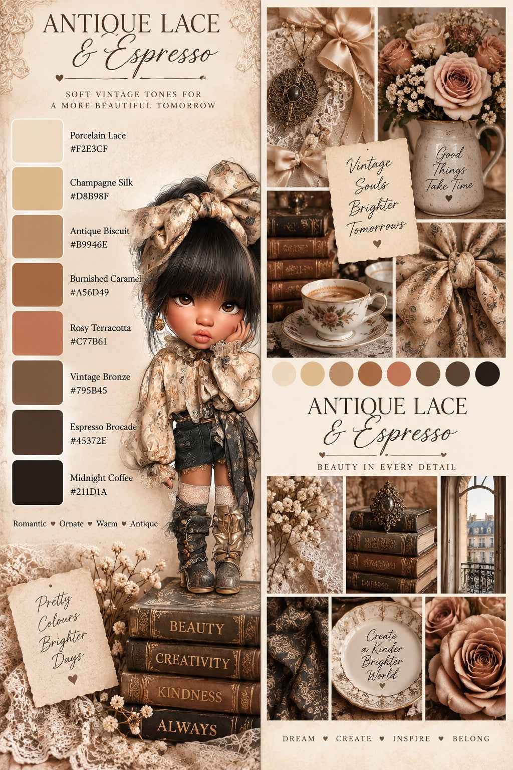 Antique Lace and Espresso colour palette and inspiration board