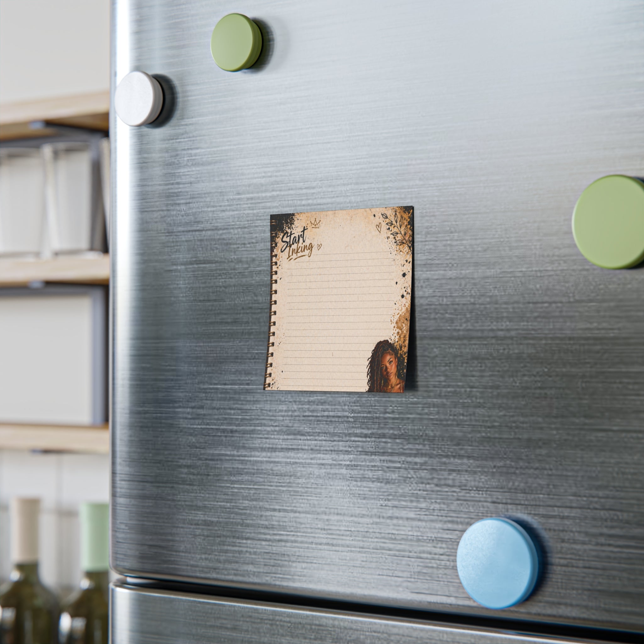 Printify Start Inking Lined Post-it® Note Pad in spiral notebook style with inspirational desk notes and colorful paper pages.