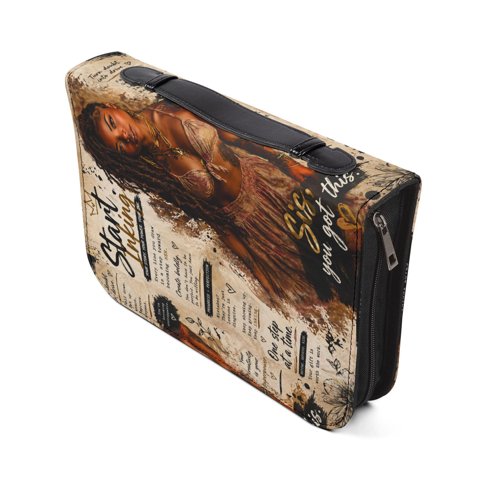Pink zippered Bible cover with inspirational "Sis You Got This" design, ideal for women’s Bible accessories and spiritual protection.
