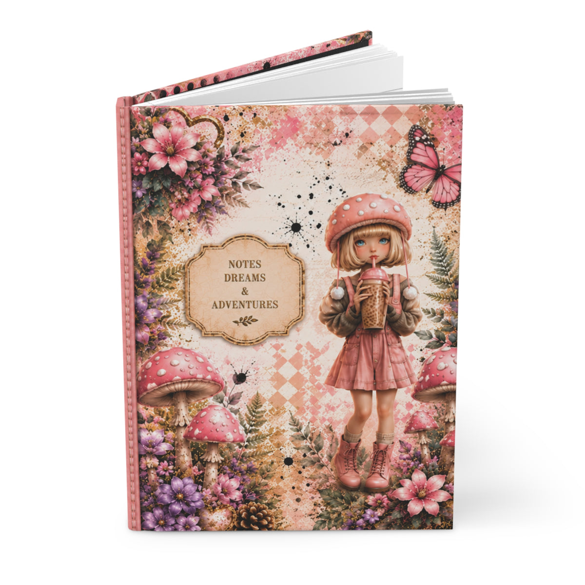 Hardcover Journal – 'Notes, Dreams & Adventures' Vintage Girl Floral Notebook