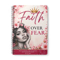 A5 Wirobound Notebook with "Faith Over Fear" cover featuring printed paper pages, designed for journaling and note-taking.