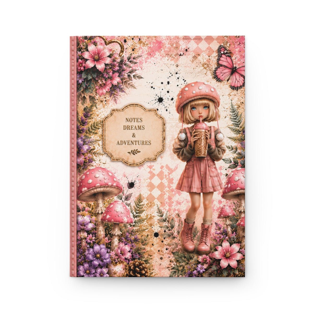 Hardcover Journal – 'Notes, Dreams & Adventures' Vintage Girl Floral Notebook