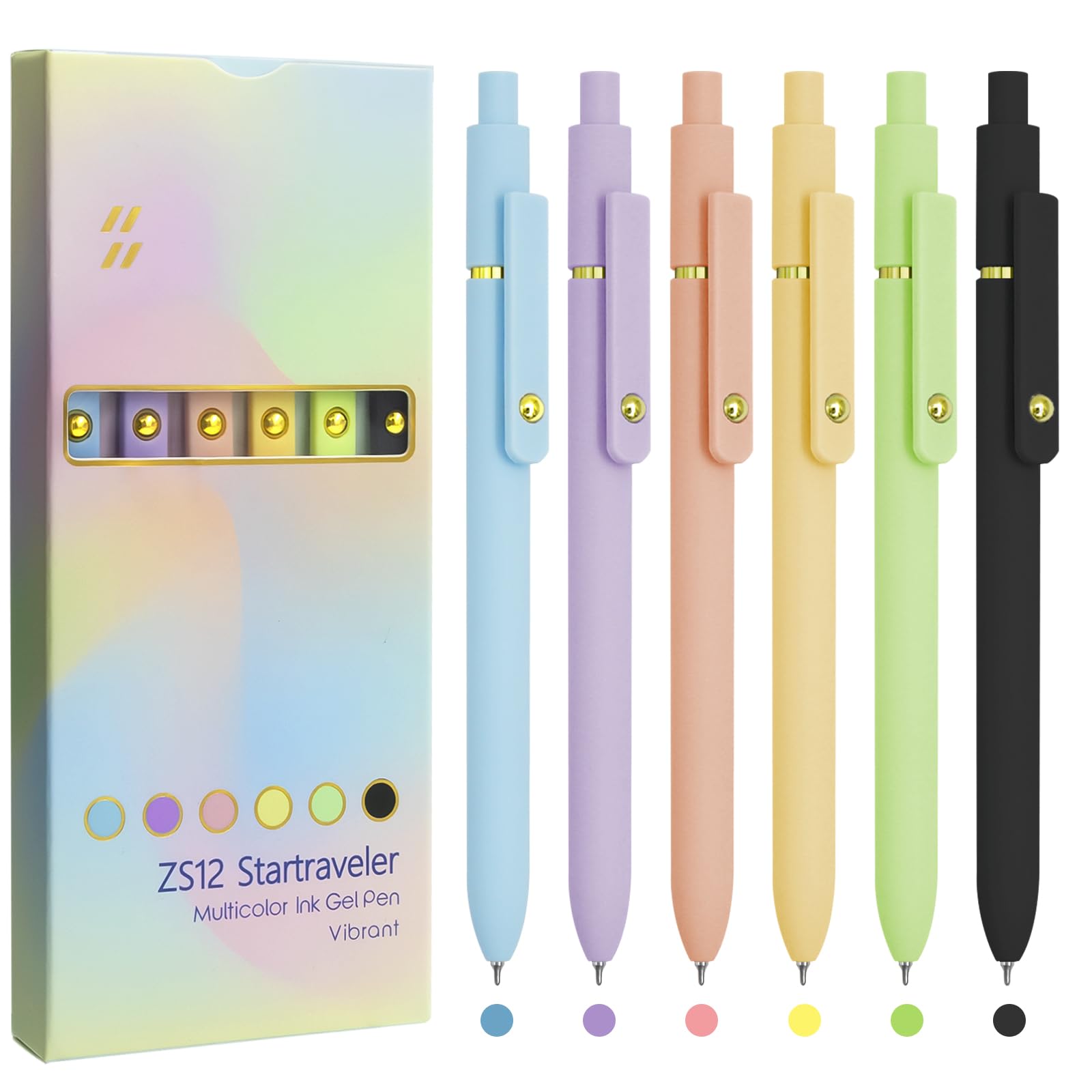 6 Pcs Fine Point Smooth Writing Gel Pens, 0.5mm Colored Ink for Journaling