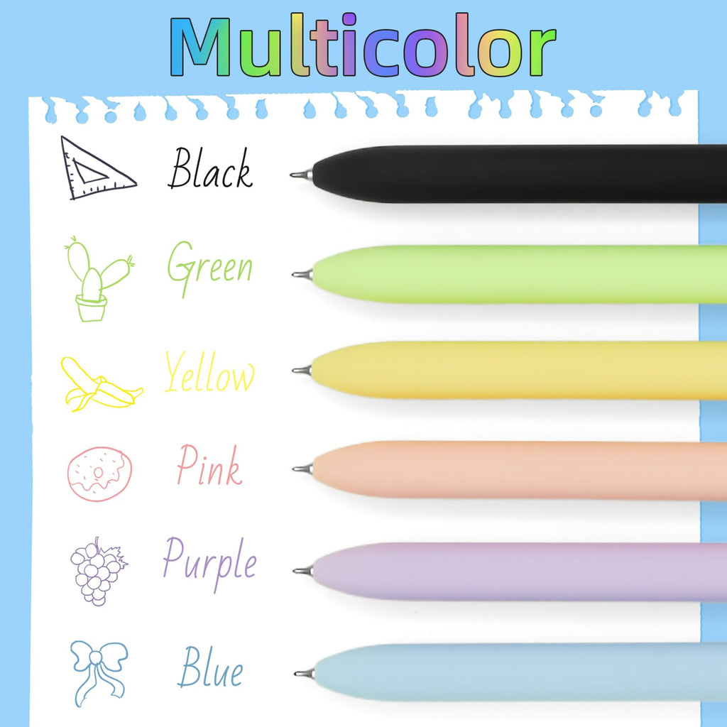 6 Pcs Fine Point Smooth Writing Gel Pens, 0.5mm Colored Ink for Journaling