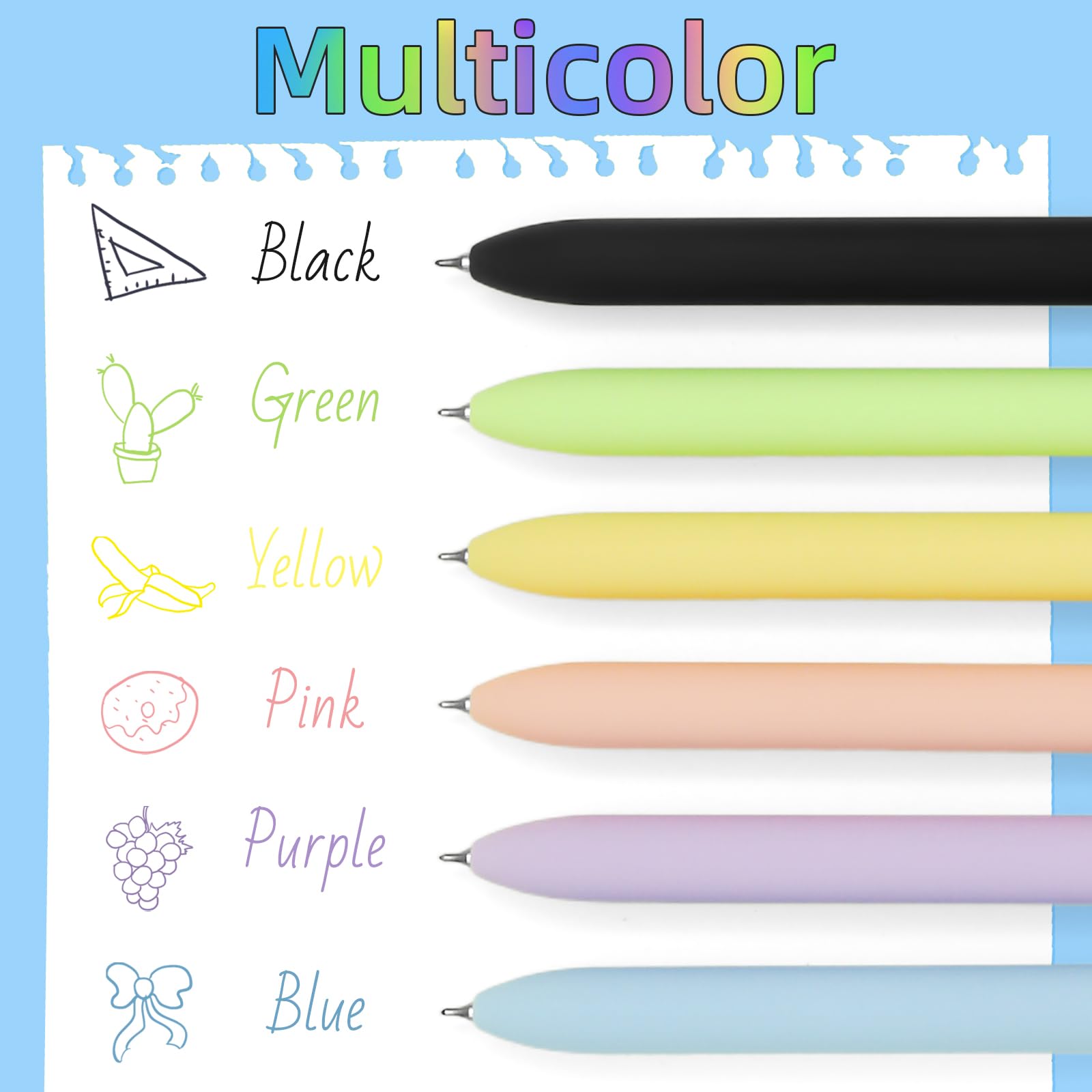 6 Pcs Fine Point Smooth Writing Gel Pens, 0.5mm Colored Ink for Journaling