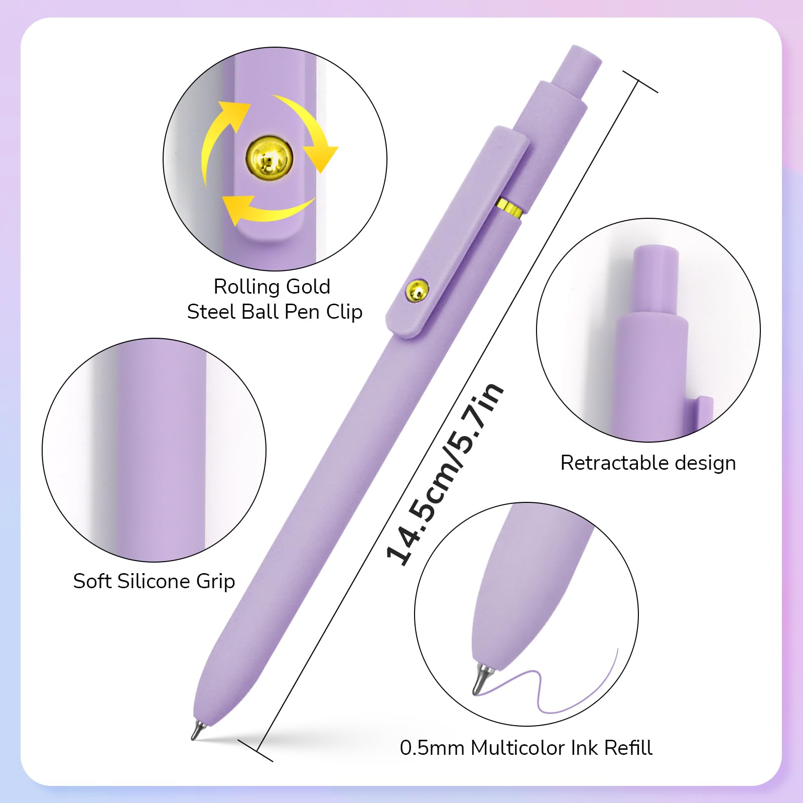 6 Pcs Fine Point Smooth Writing Gel Pens, 0.5mm Colored Ink for Journaling
