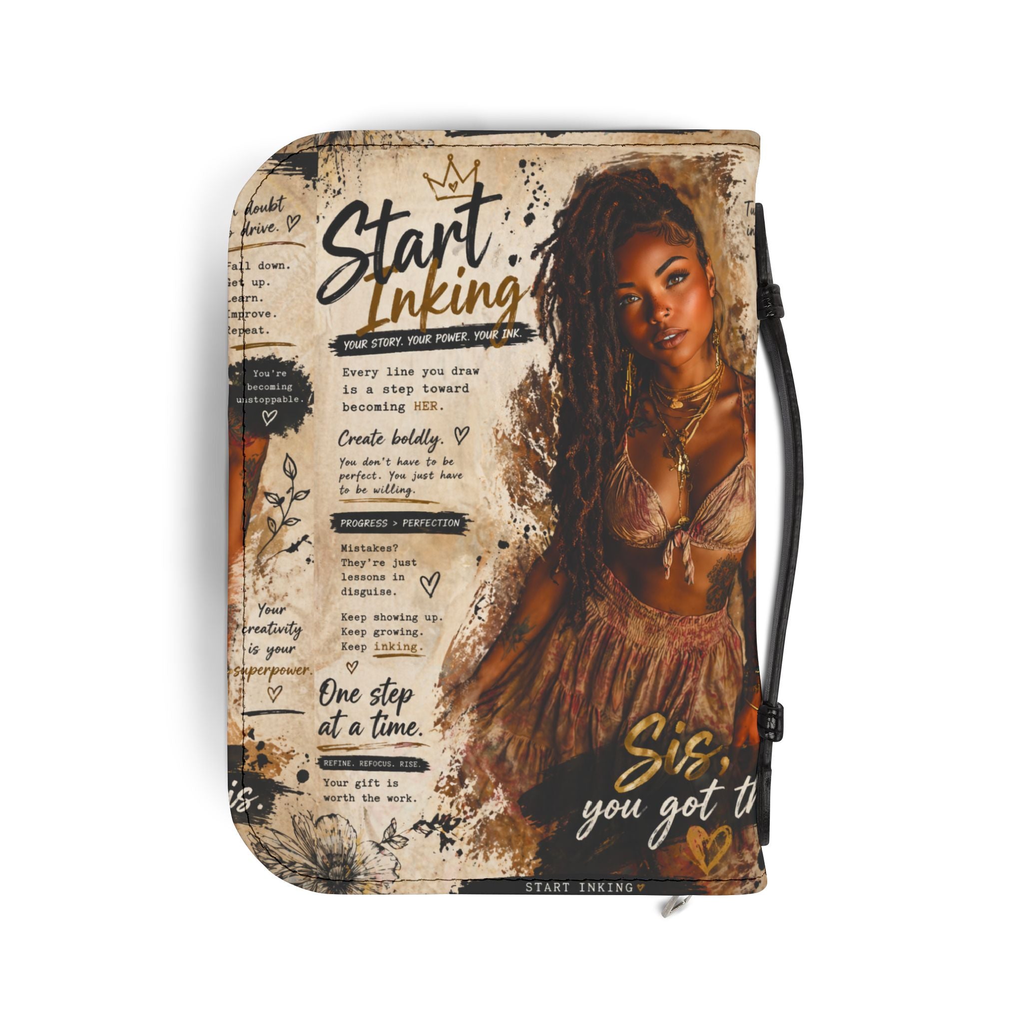 Printify Sis You Got This zippered Bible cover with inspirational design, women’s Bible case made of durable fabric.