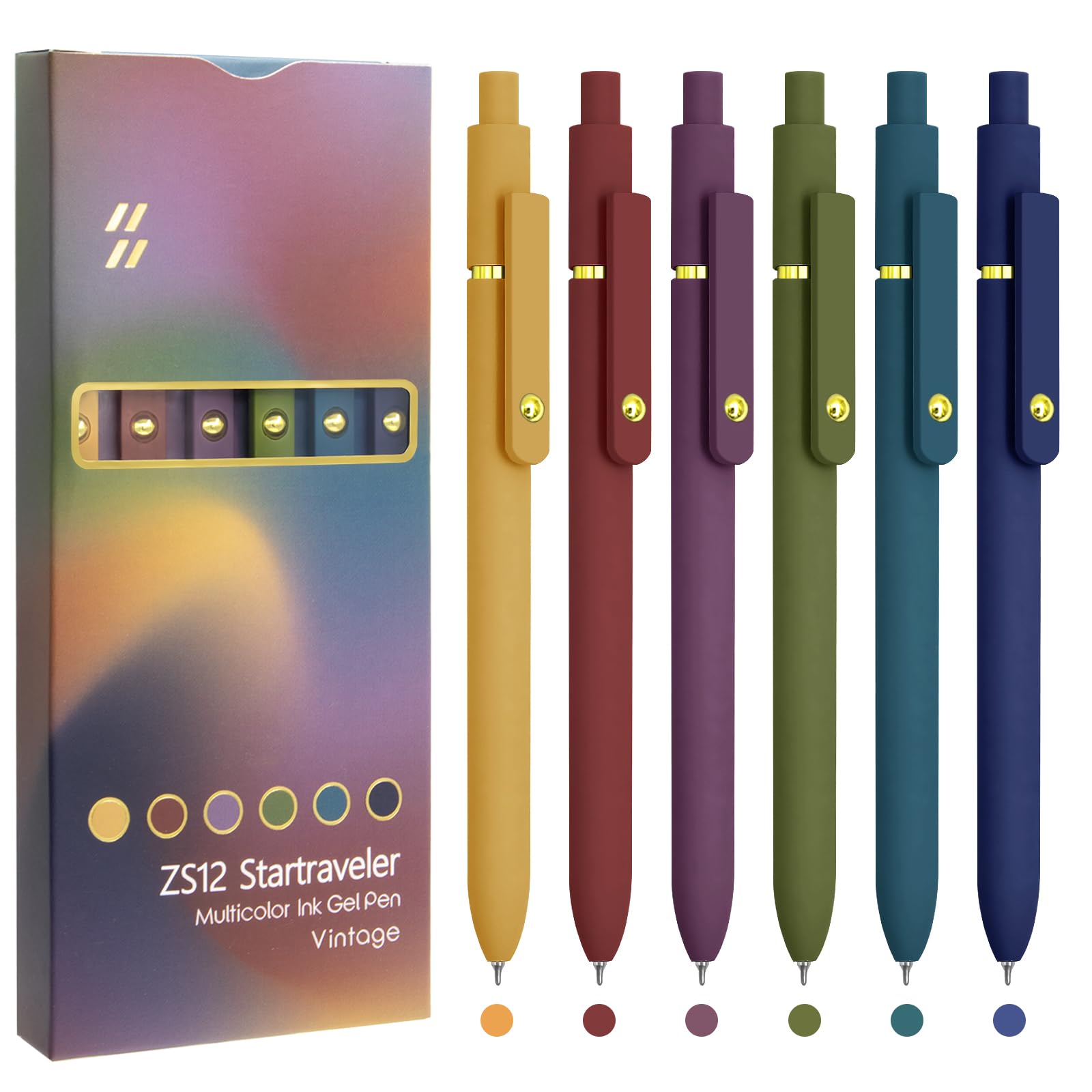 6 Pcs Fine Point Smooth Writing Gel Pens, 0.5mm Colored Ink for Journaling