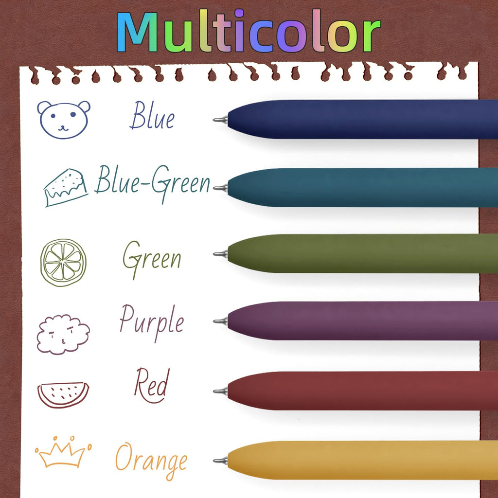 6 Pcs Fine Point Smooth Writing Gel Pens, 0.5mm Colored Ink for Journaling