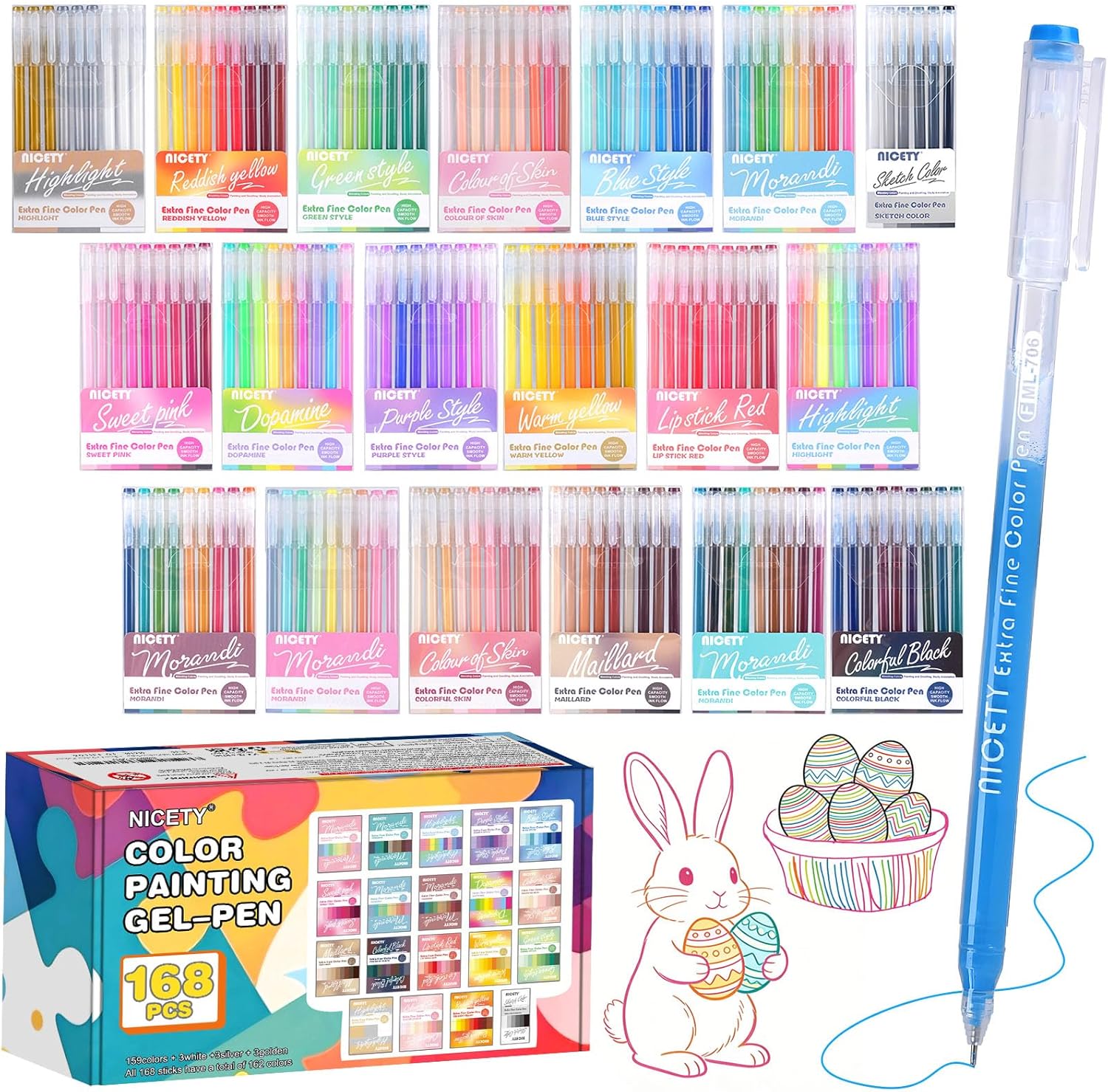 168 Gel Pens  Colouring Set - Gel Pens Set 0.5mm Tip Sketching & Journaling