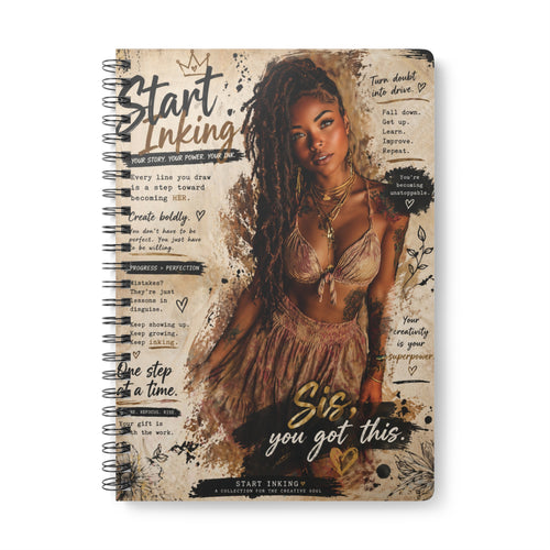 A5 spiral notebook with softcover featuring "Sis, You Got This" inspirational message and colorful design by Printify.