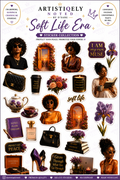 Black woman soft life era sticker sheet from Artistiqely Noted by D'Sare features vibrant, empowering designs on paper.