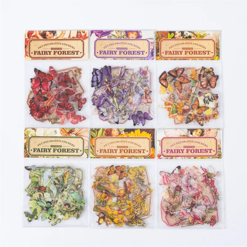 50pcs Fairy Tale Forest Series Retro Fairy Tale Handbook Decorative PET Stickers