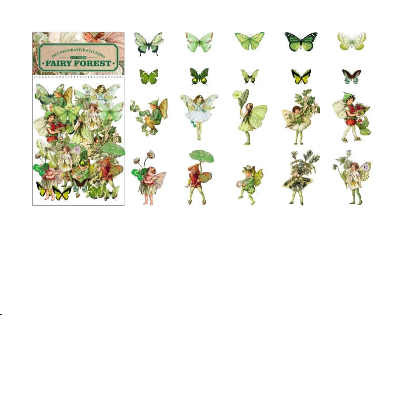 50pcs Fairy Tale Forest Series Retro Fairy Tale Handbook Decorative PET Stickers