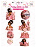 Black woman cherry blossom sticker sheet by Artistiqely Noted featuring diverse illustrations and floral designs