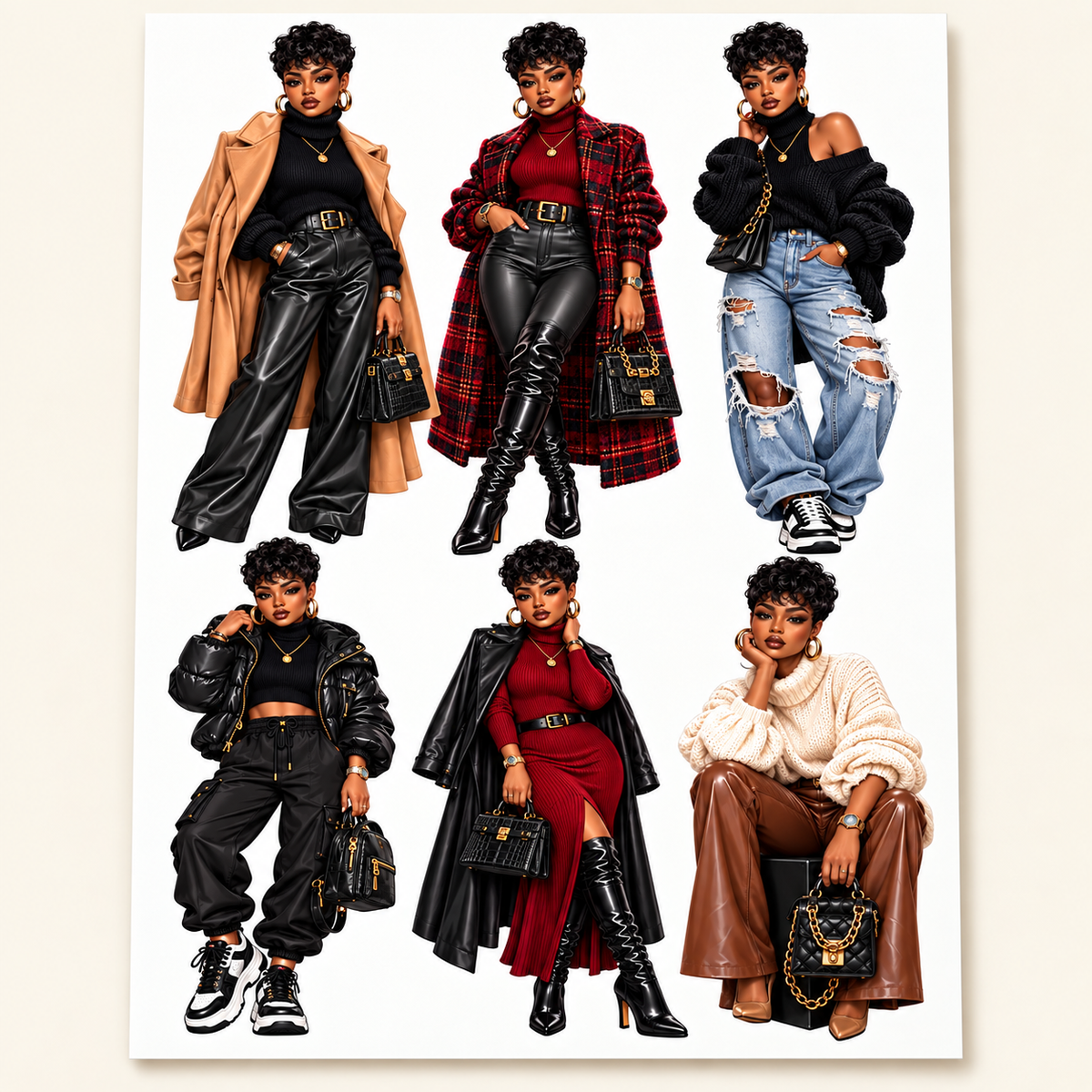 Camel & Noir Luxe six fashion doll sticker sheet close-up