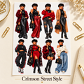 Crimson Street Style 8-doll sticker sheet with design label