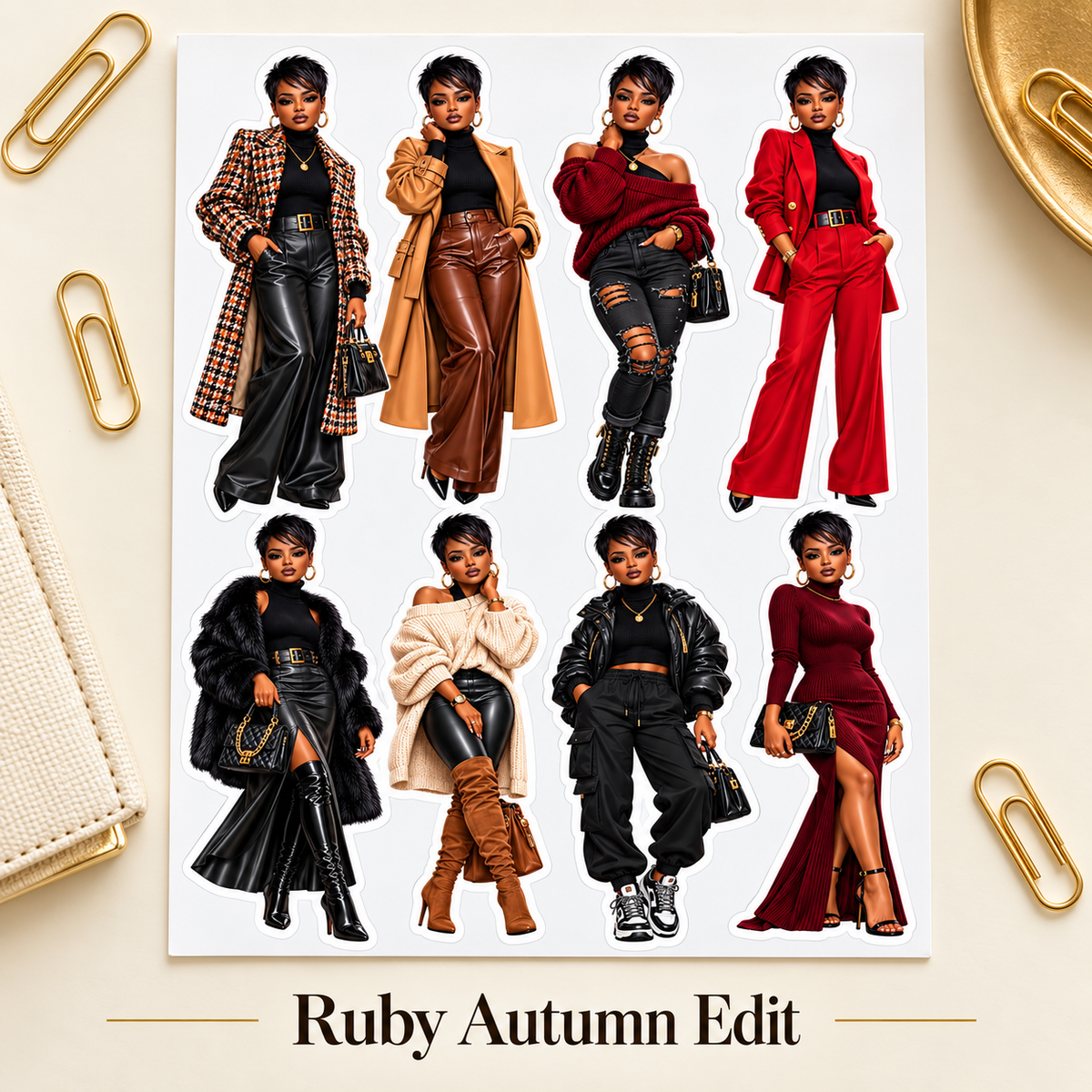 Ruby Autumn Edit 8-doll sticker sheet with design label
