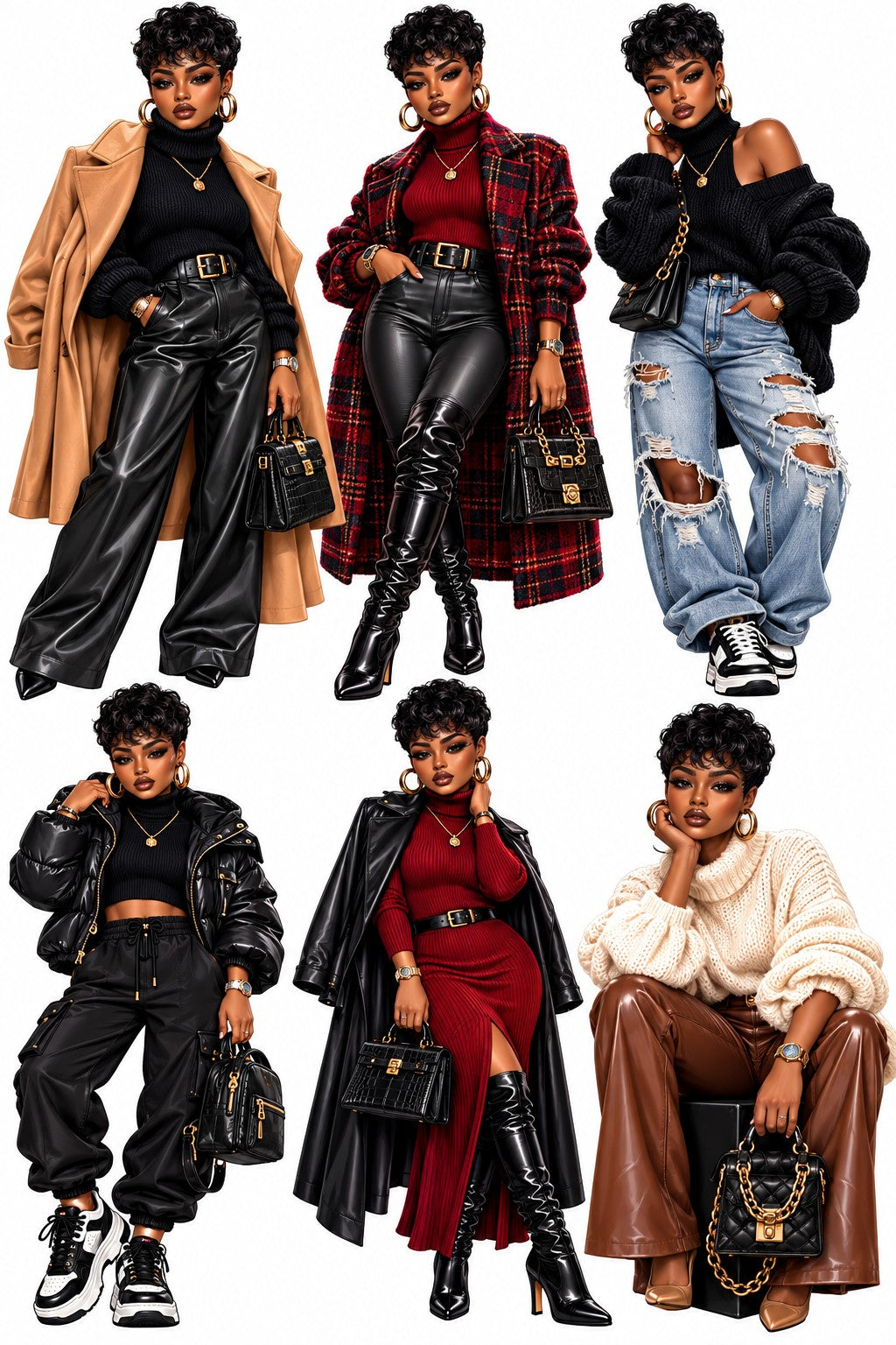 Original artwork for Camel & Noir Luxe 6-doll sheet