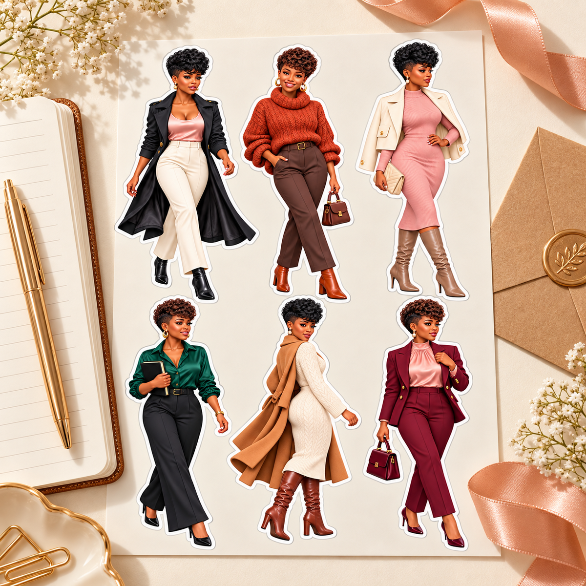 Soft Autumn Neutrals sticker sheet gift scene