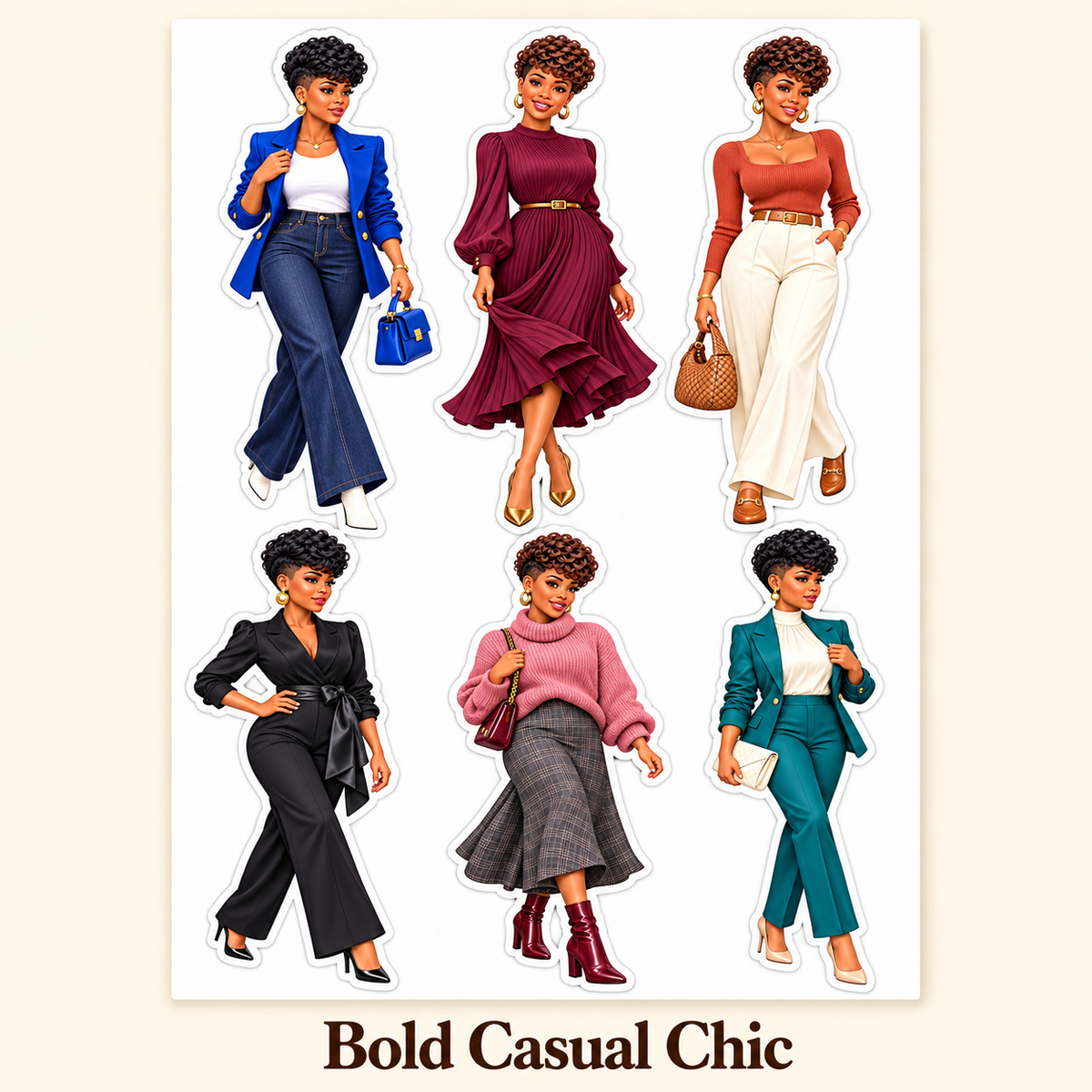 Bold Casual Chic six-doll sticker sheet