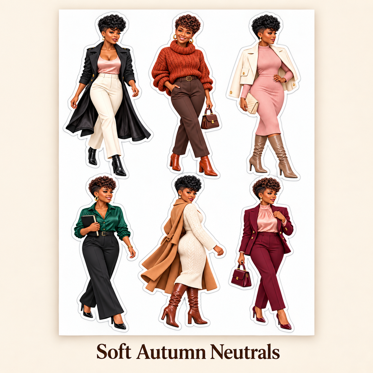 Soft Autumn Neutrals six-doll sticker sheet