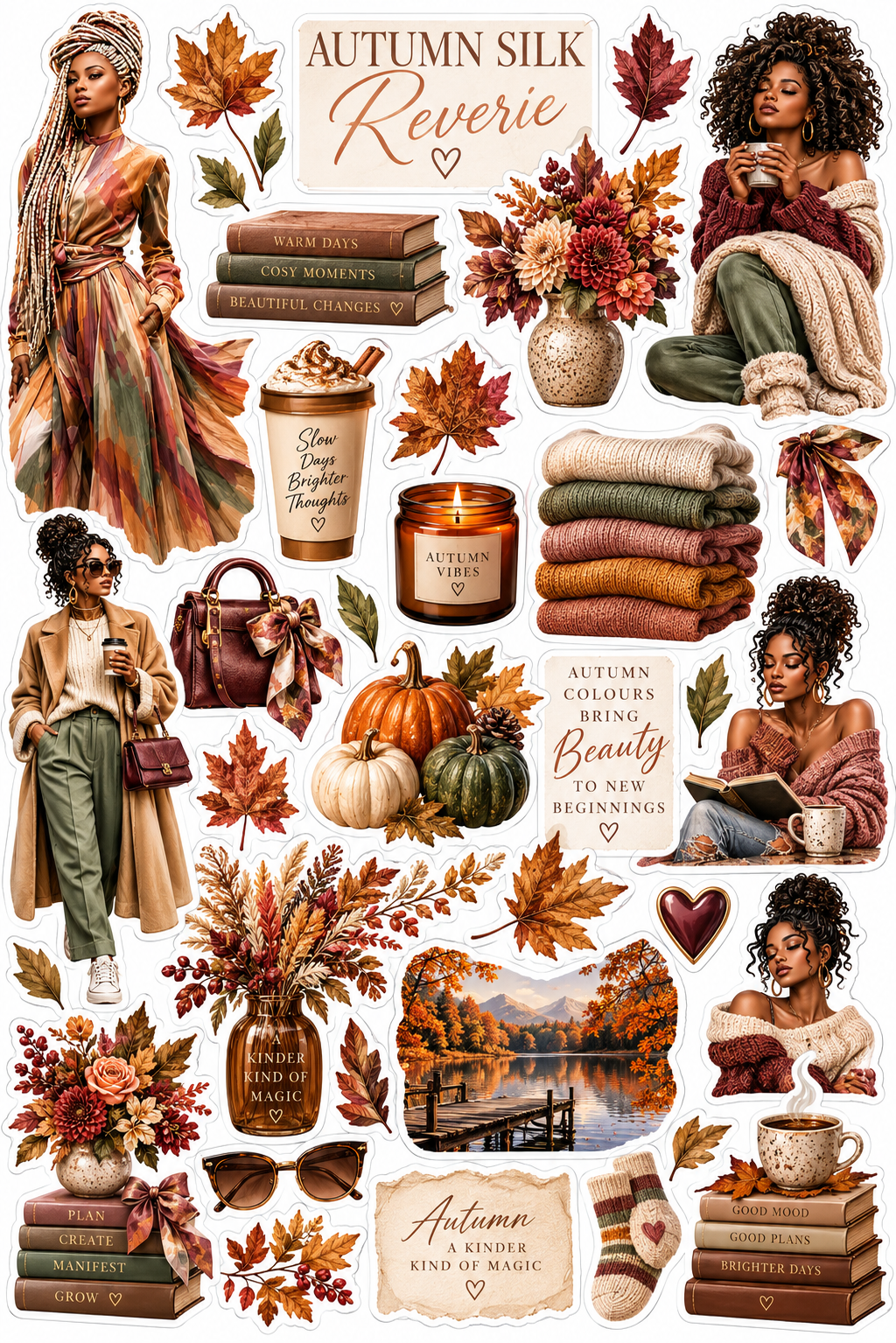 Autumn Elegance printed sticker sheet artwork for journals and planners
