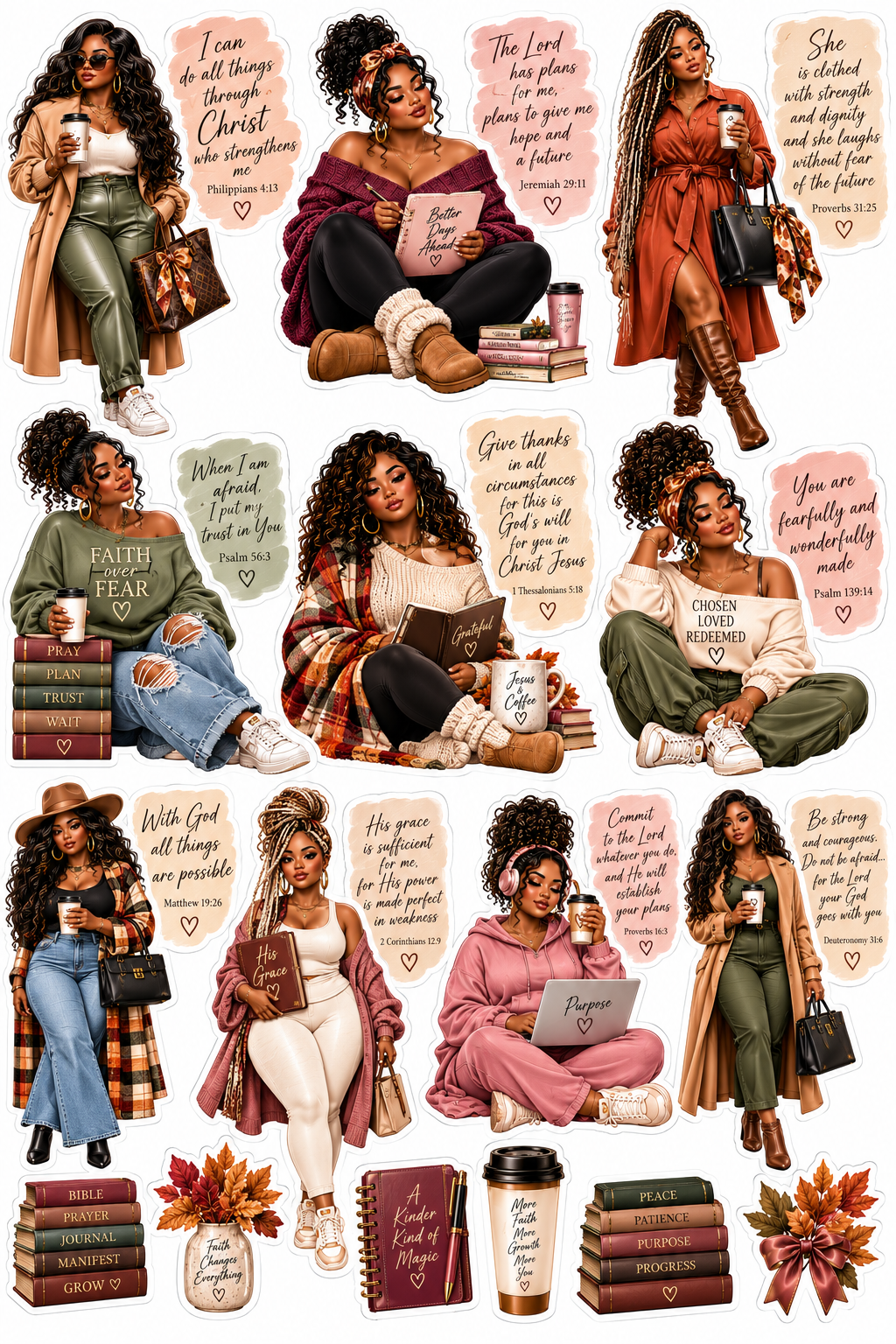 Autumn Faith printed sticker sheet artwork for journals and planners