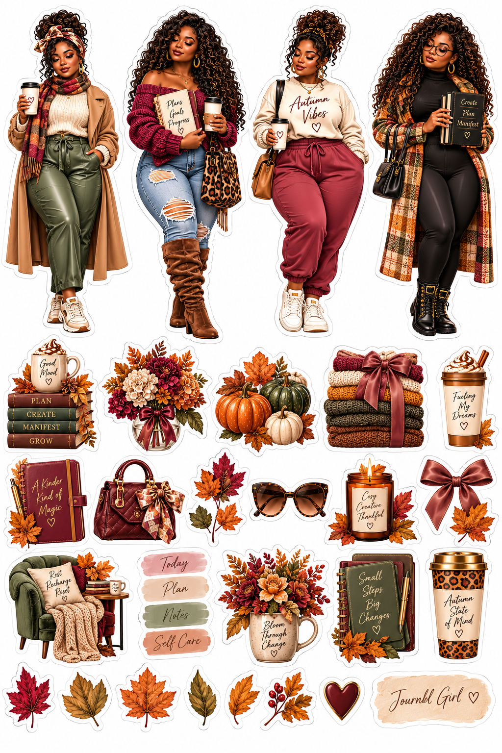 Journal Girl printed sticker sheet artwork for journals and planners