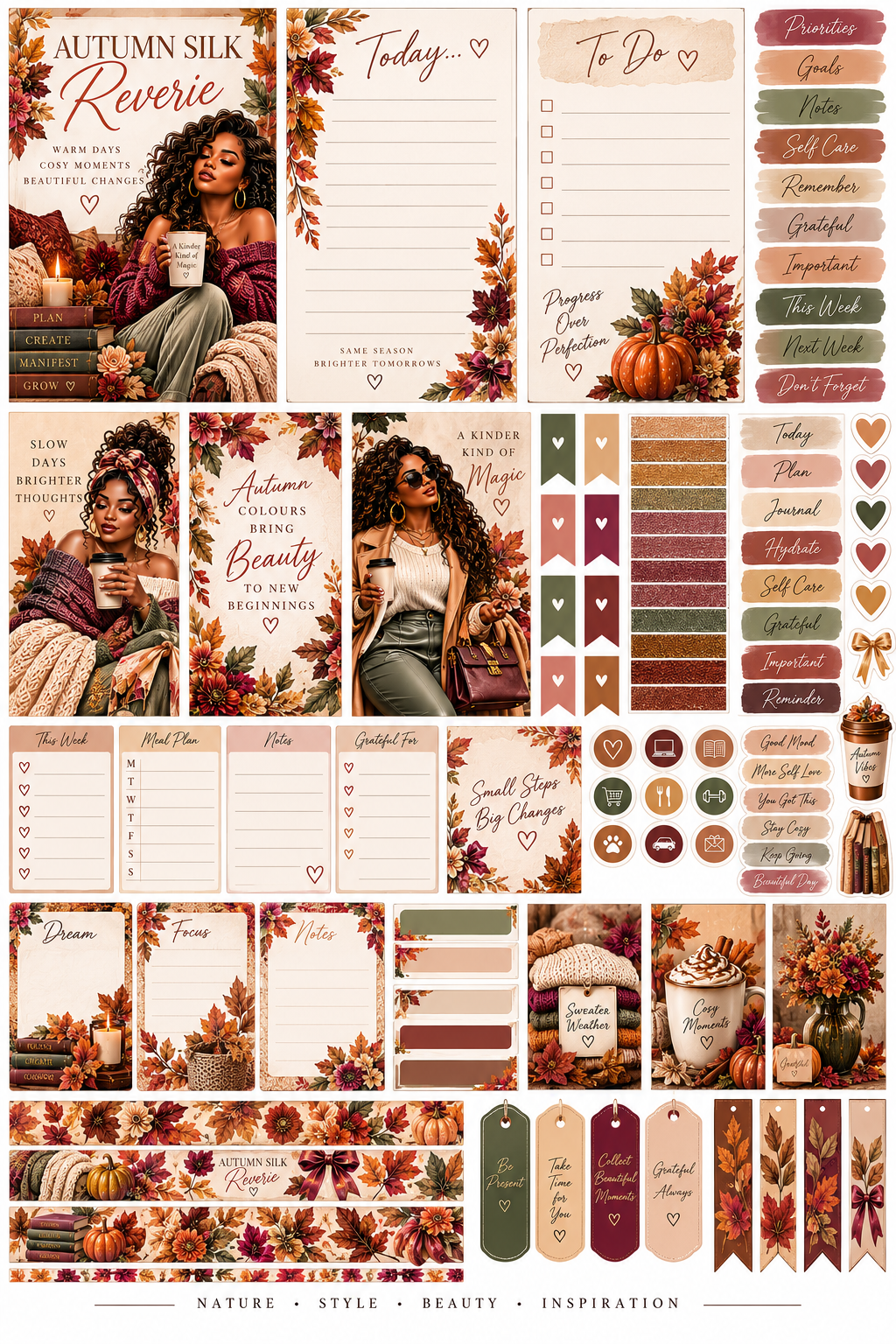 Autumn Planner printed sticker sheet artwork for journals and planners