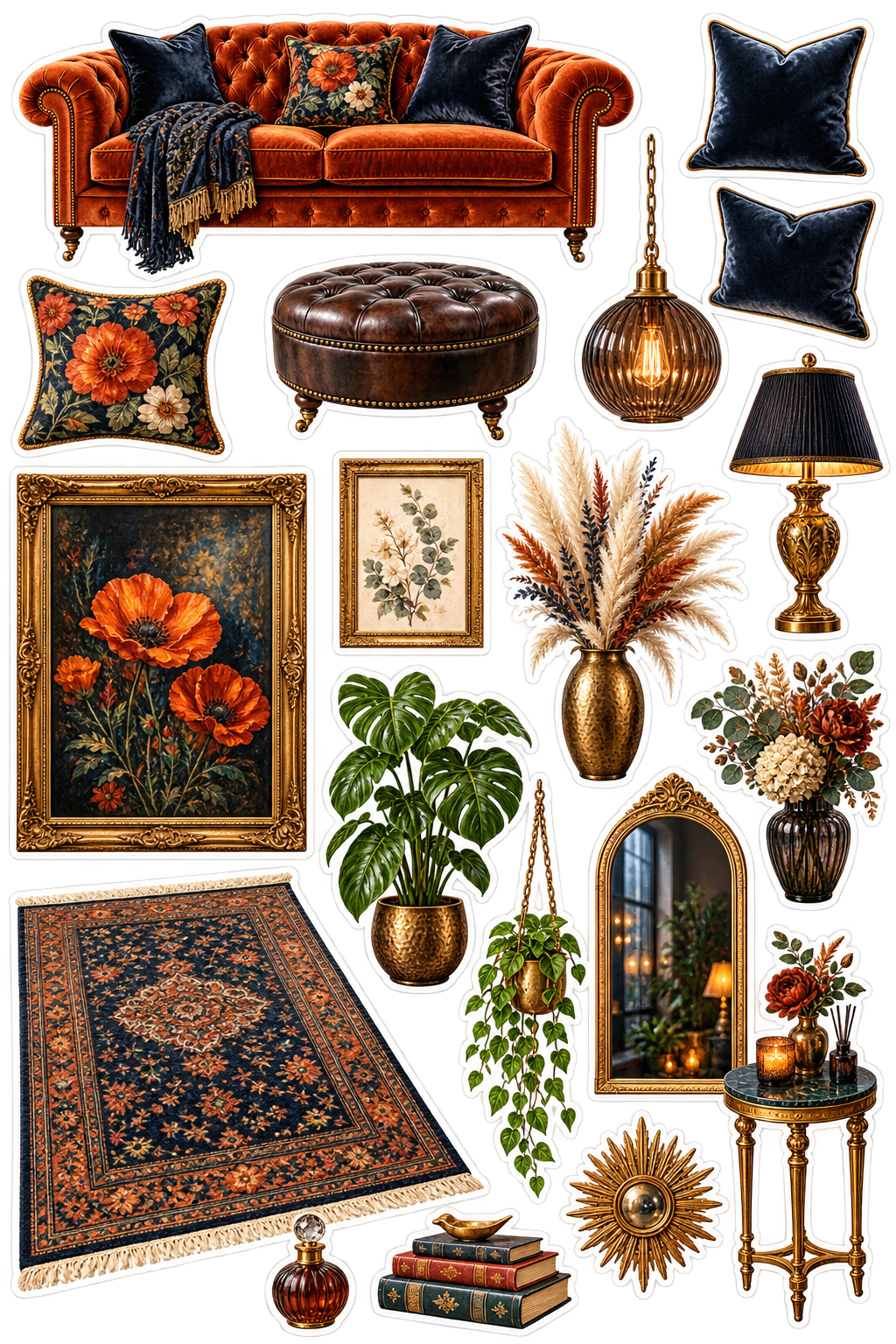 Autumn Velvet Botanical home decor sticker sheet