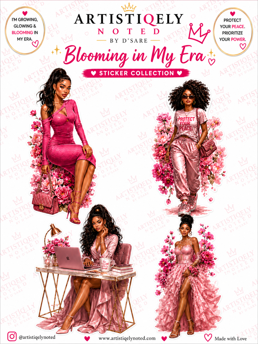 Blooming In My Era 03 sticker sheet by Artistiqely Noted featuring floral and artistic stickers on a white background.