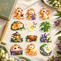 Bamboo Dreams twelve kawaii dragon and botanical stickers styled with sage journal and gold pen