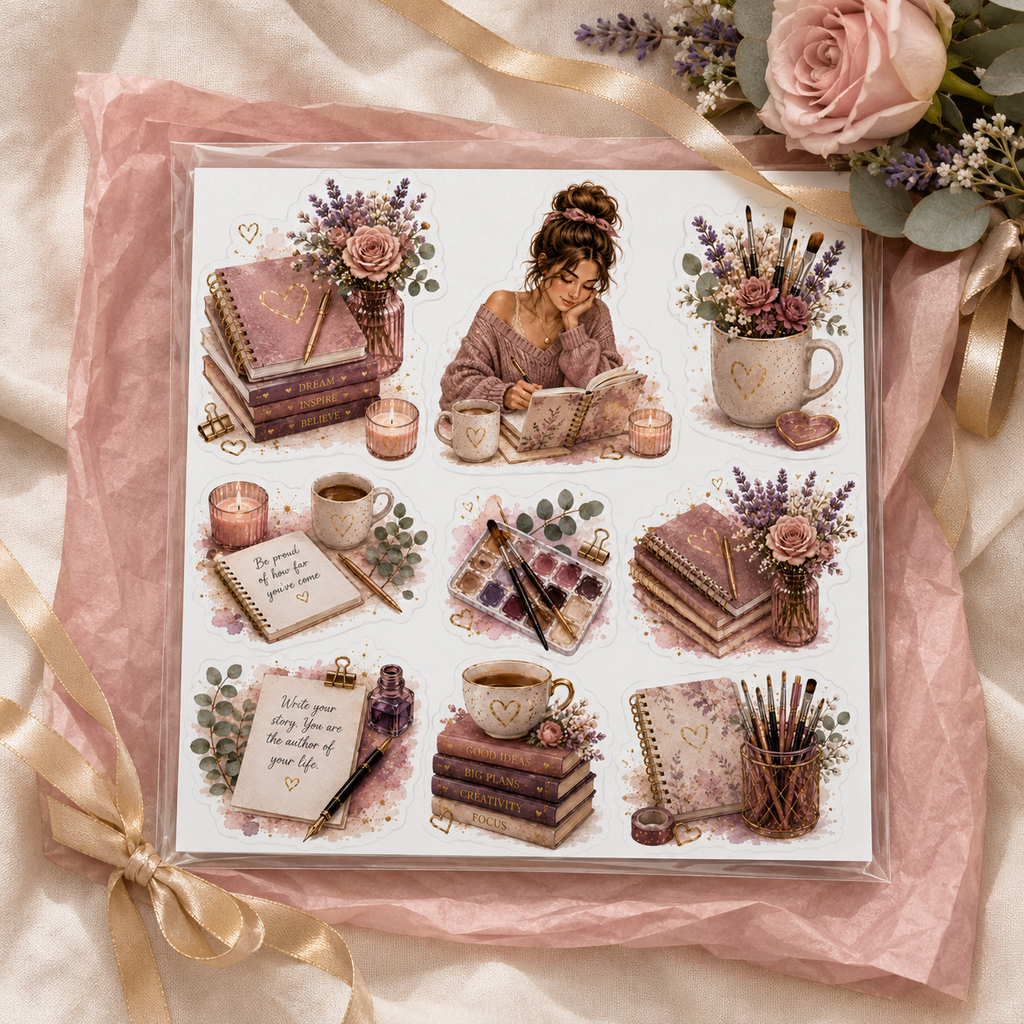 Blush Bloom sticker sheet in gift-ready rose and gold packaging