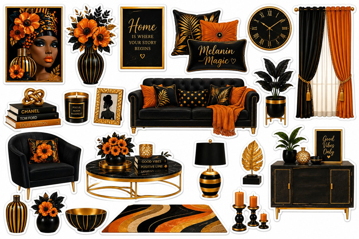 Burnt Orange Home decor sticker sheet with Black woman artwork