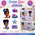 Ocean Glow Black Girl sticker sheet by Artistiqely Noted featuring waterproof vinyl stickers with vibrant, artistic designs.