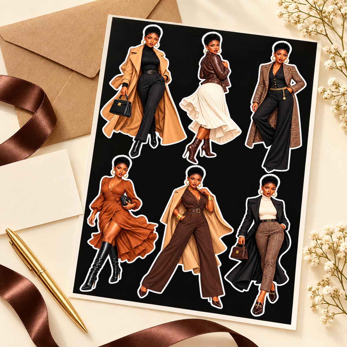 Camel Runway Motion sticker sheet with gift envelope and ribbon