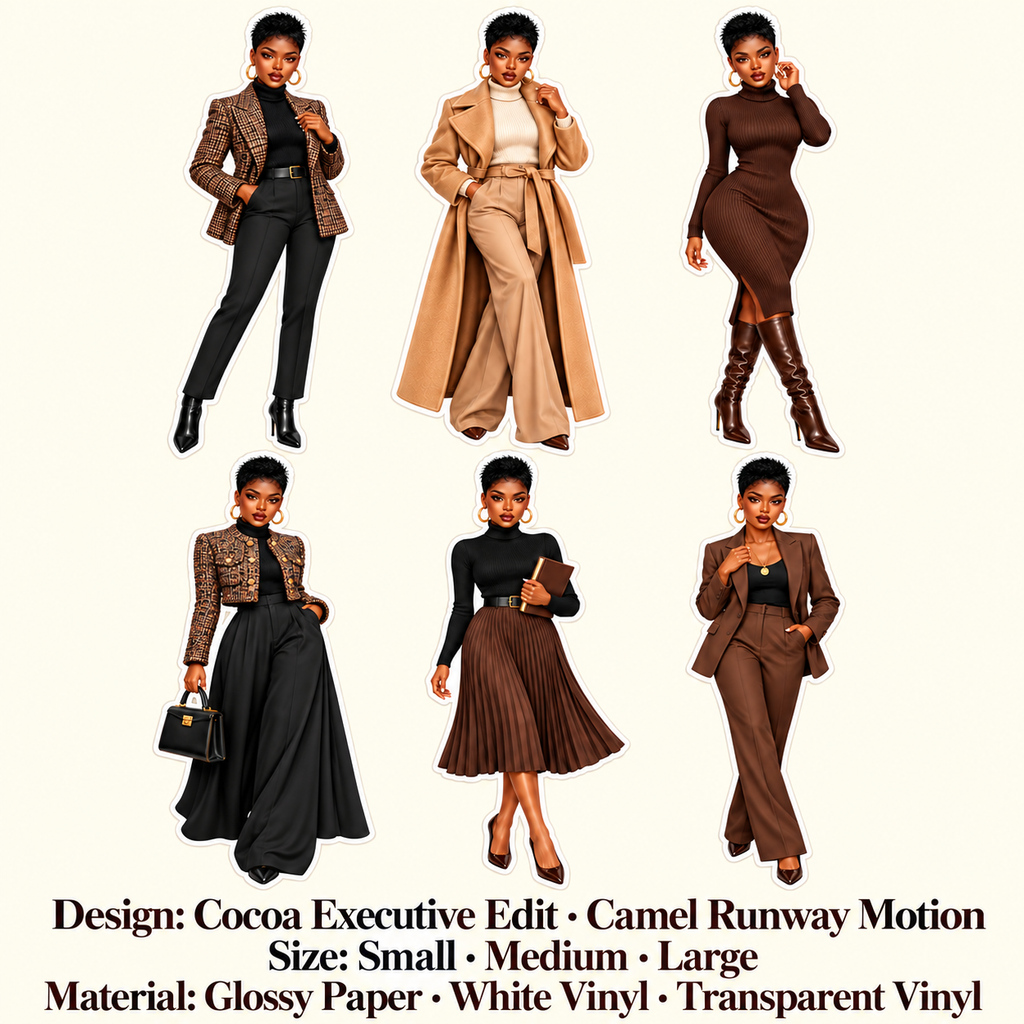 Cocoa and Camel sticker design size and material options
