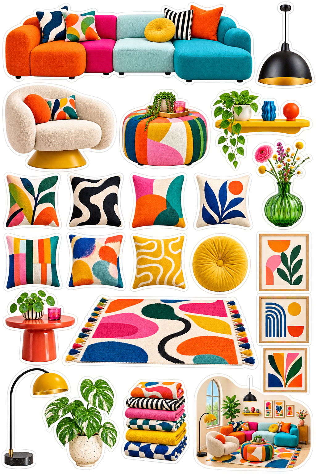 Colour Pop Lounge home decor sticker sheet