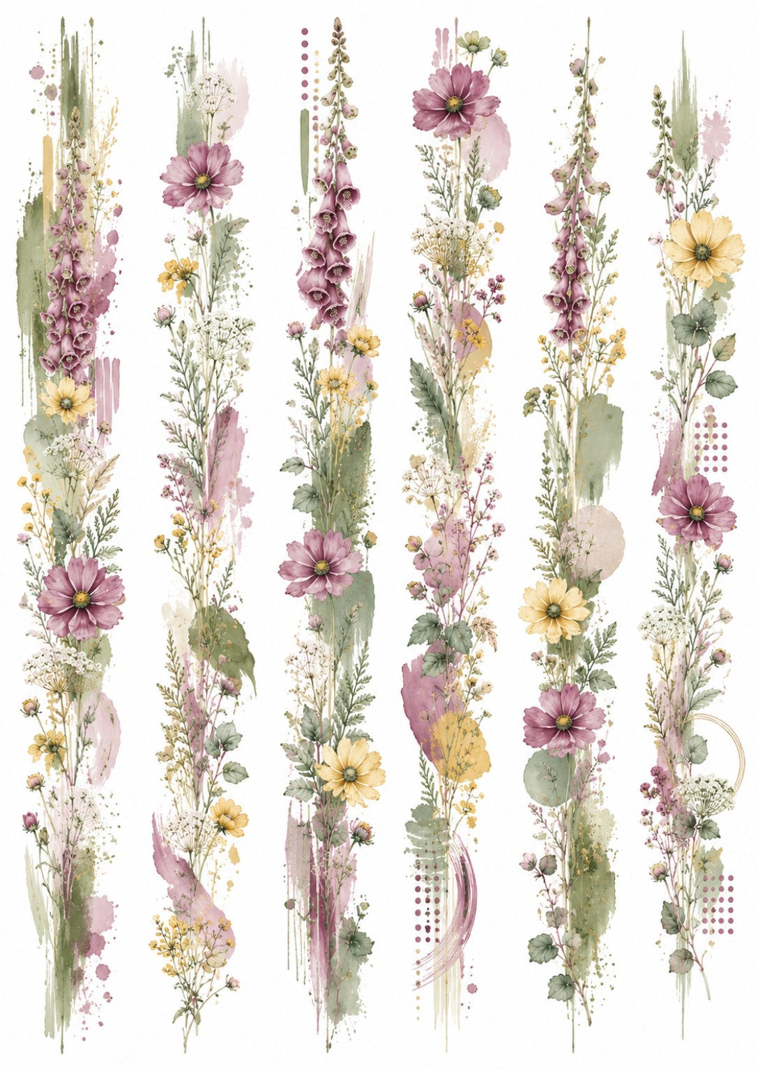 Cottage Wildflowers watercolour border sticker sheet design
