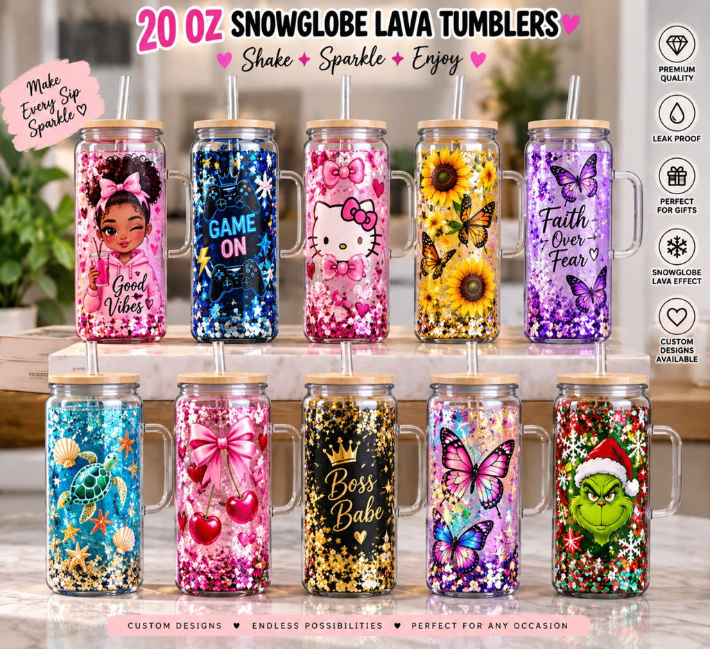 20 oz personalised snow-globe lava tumbler design examples