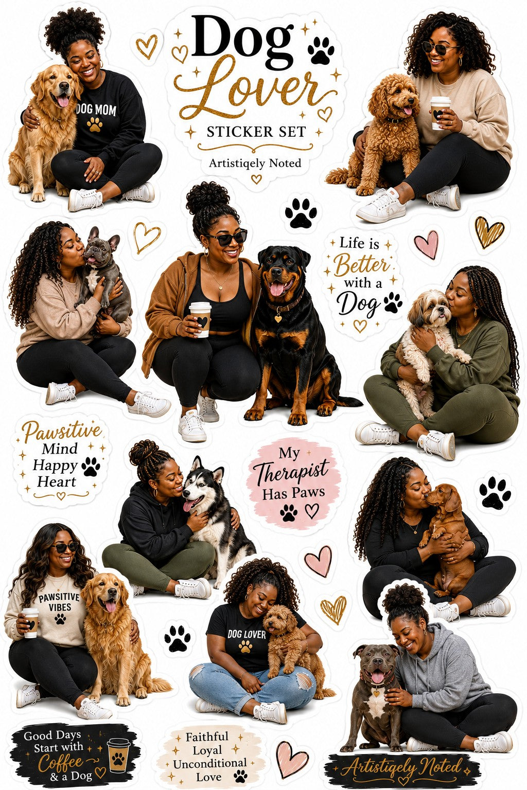 Black Women and Dogs Dog Lover sticker sheet design