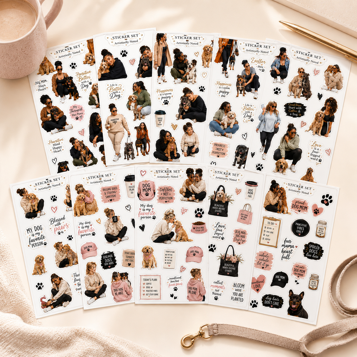 Dog Lover and Dog Mum journal sticker collection hero flat lay