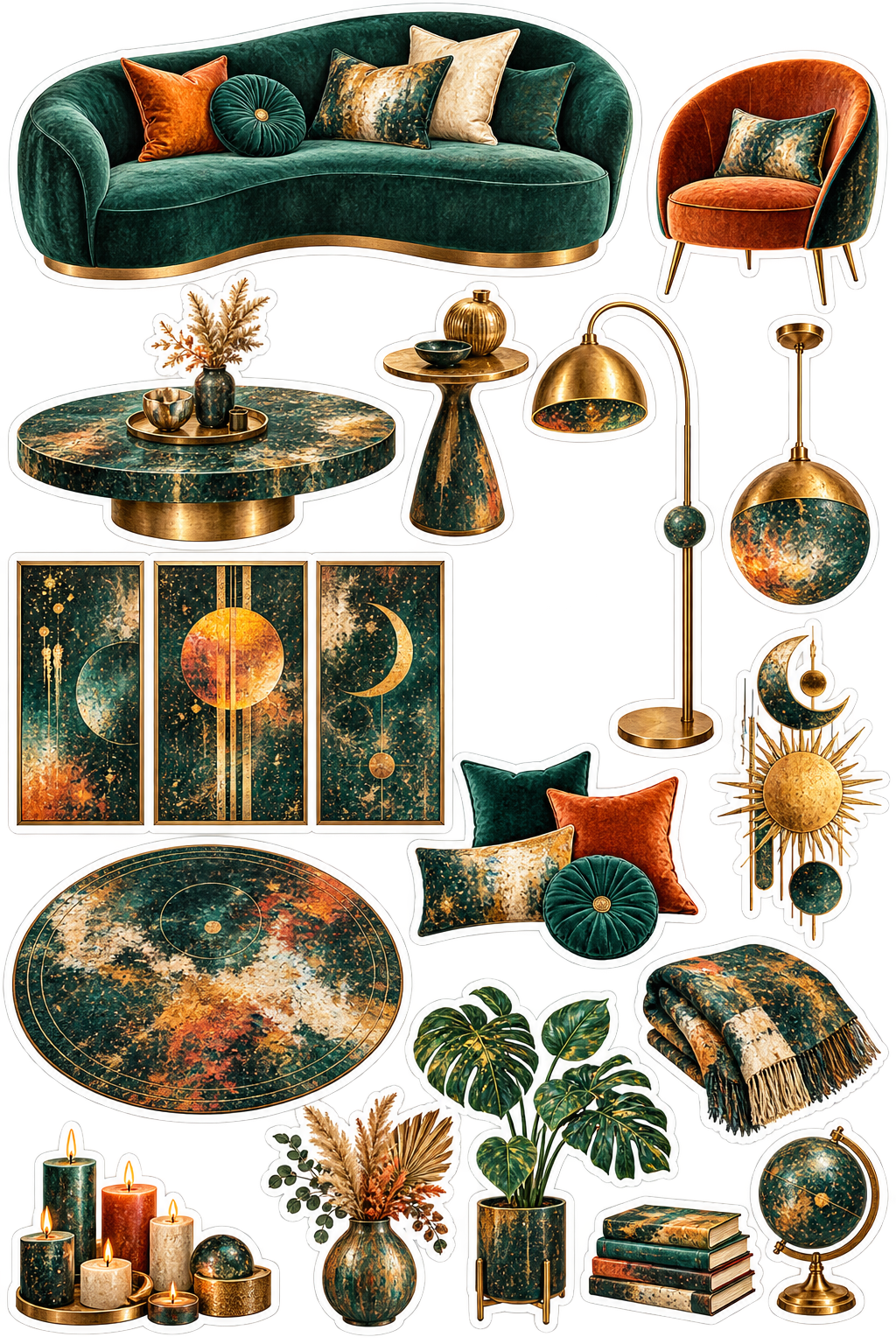 Emerald Celestial home decor sticker sheet