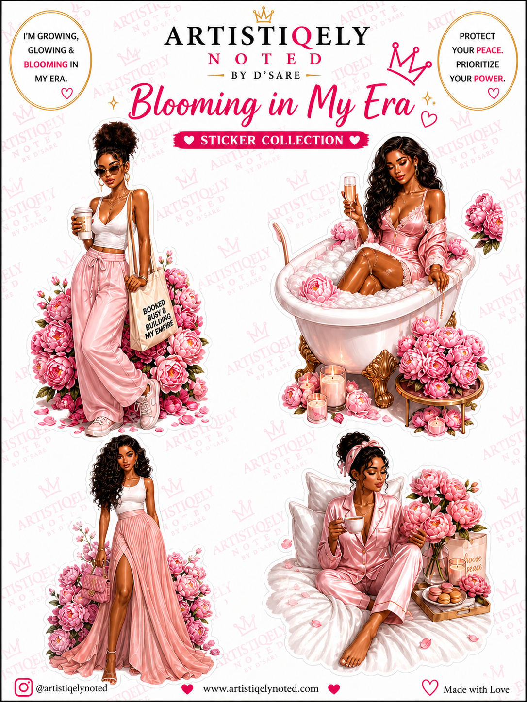 Artistiqely Noted by D'Sare Blooming In My Era 06 sticker sheet with colorful floral and decorative stickers on white background.