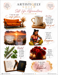 Black woman journaling with Artistiqely Noted by D'Sare soft life affirmations sticker sheet featuring uplifting quotes and designs.