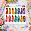 Rainbow Hue floral doll journal sticker sheet