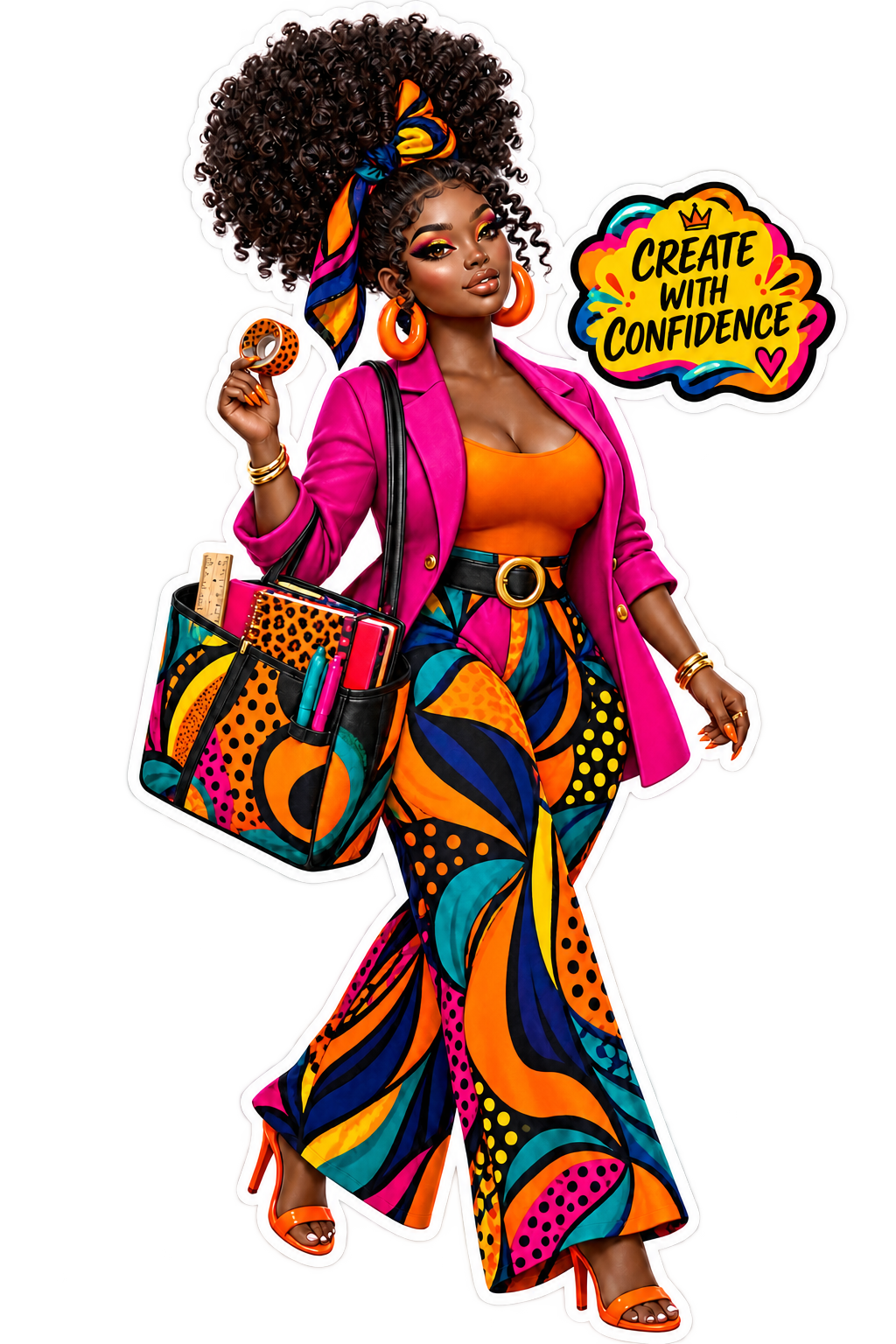 Create With Confidence individual die-cut journal doll sticker with white border