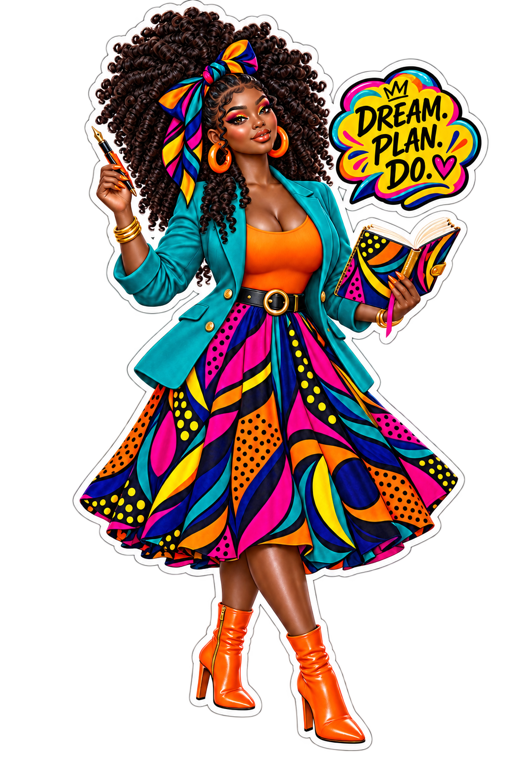 Dream Plan Do individual die-cut journal doll sticker with white border