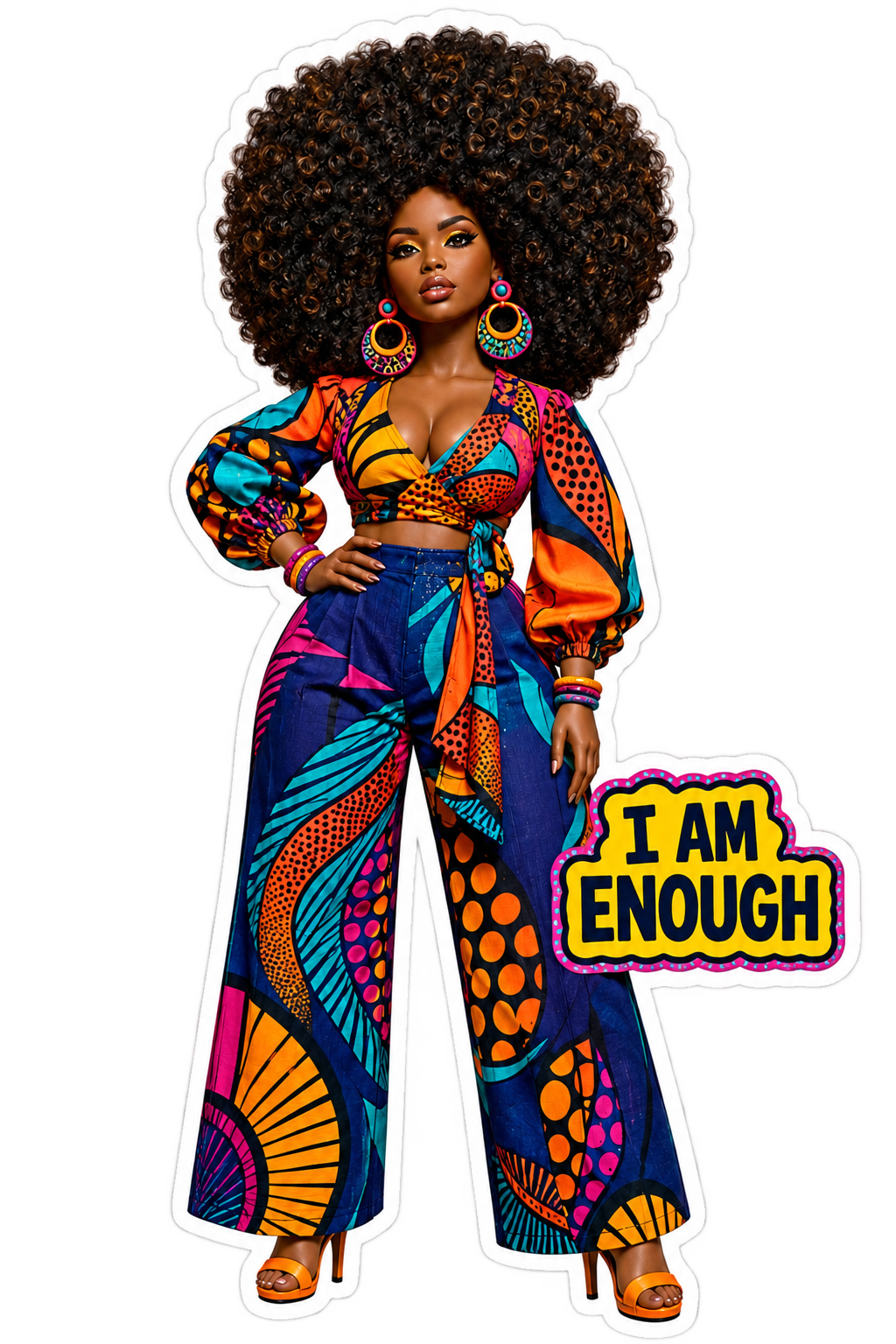 I Am Enough individual die-cut journal doll sticker with white border